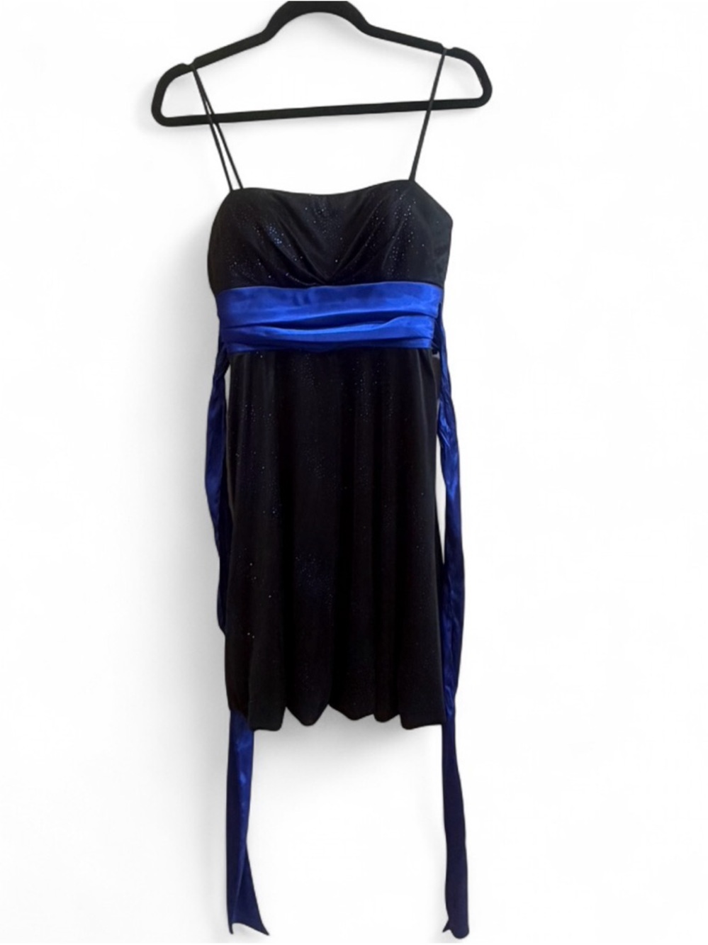 Jump Apparel USA Y2K Navy Blue Tie Back Black Sparkle Cocktail Party Prom Dress